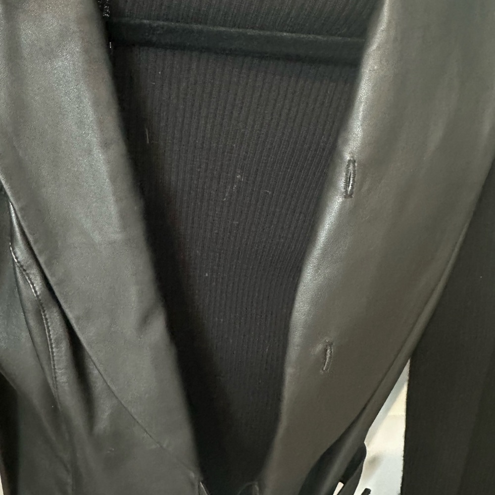 Cache Black Leather and Wool Women's Jacket with Belt Size Small - Picture 6 of 6